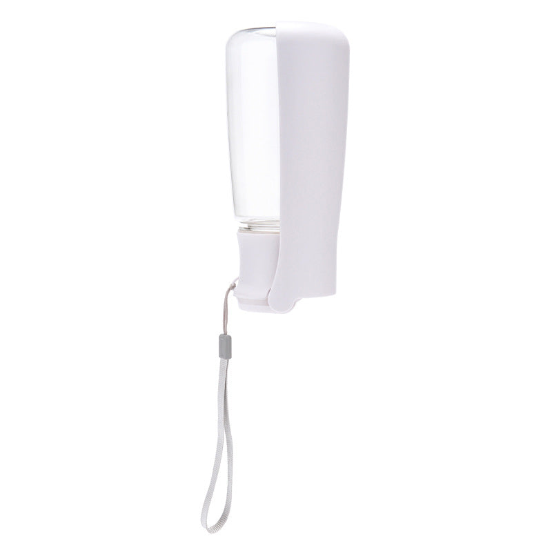 Flip & Sip dog water bottle in white with wrist strap, 18.5 oz