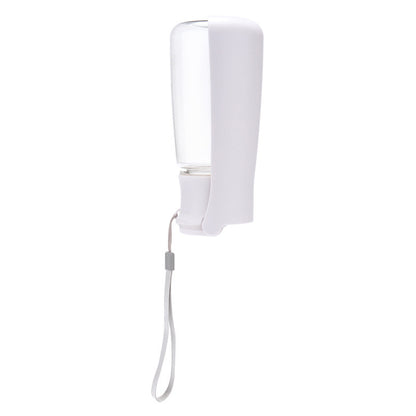 Flip & Sip dog water bottle in white with wrist strap, 18.5 oz