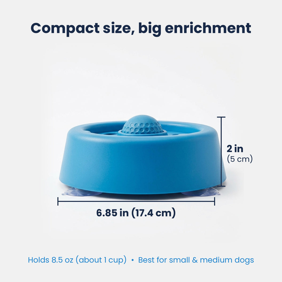 Lick & Roll bowl dimensions: 6.85 in wide, 2 in tall, holds 8.5 oz